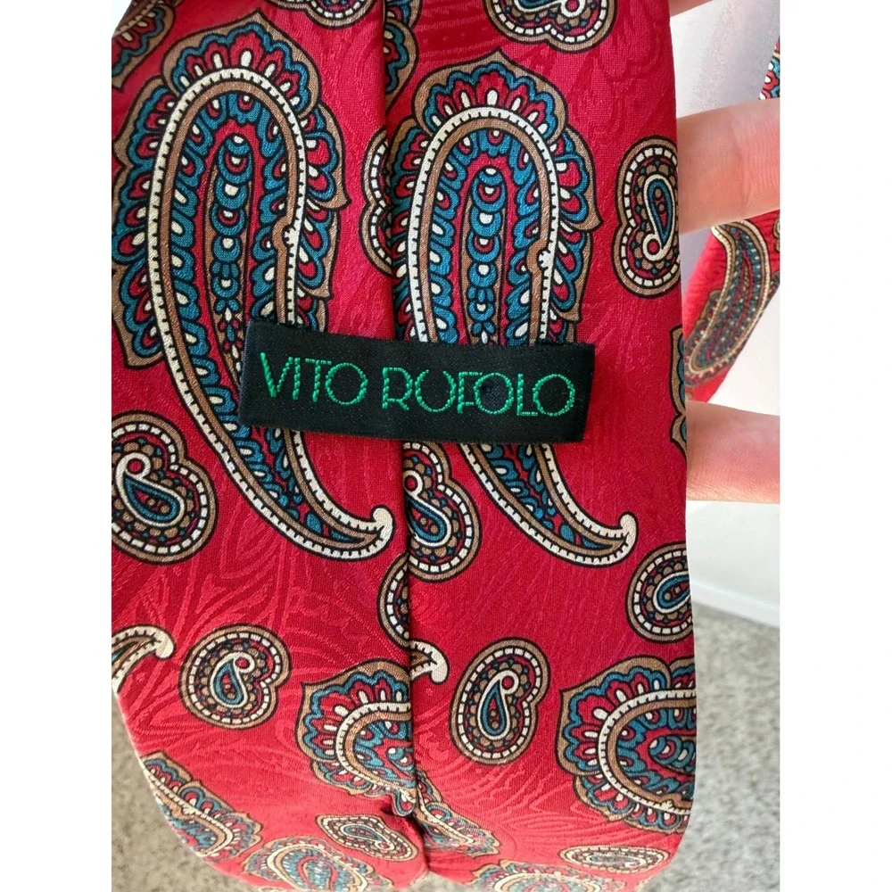Vito Rufolo Red Paisley Silk Tie Hand Made in Italy Mens Necktie Classic OS